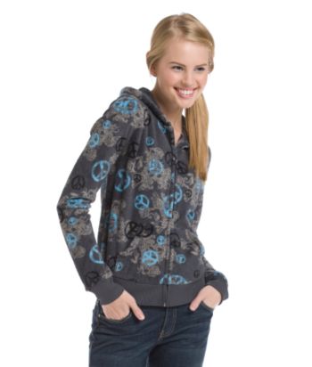 Grane® Juniors' Peace Plush Hoodie - Slate/Multi