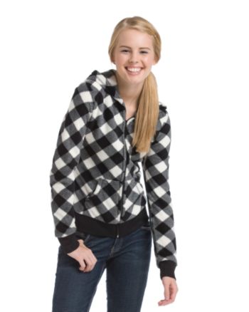 Grane® Juniors' Buffalo Plaid Plush Hoodie - Black/White