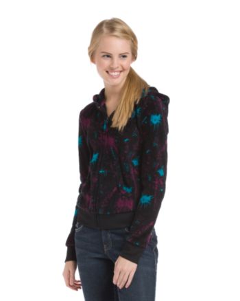Grane® Juniors' Splatter Plush Hoodie - Black/Multi