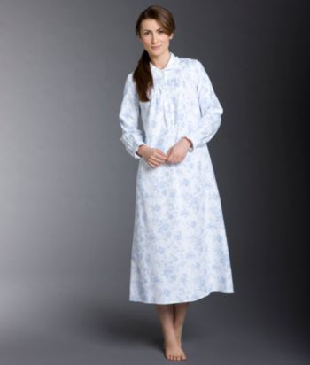 Lanz Long Sleeve Button-Down Gown - Blue Floral