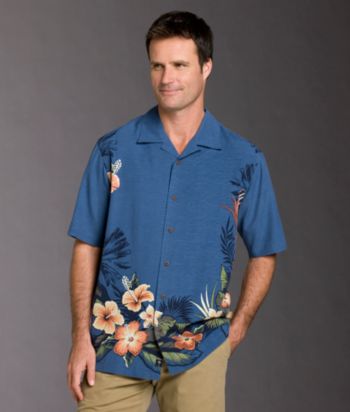 Paradise Collection® Men's Printed Silk Camp Shirt - Uniform Blue