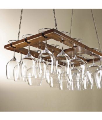 Wine Enthusiast Hanging Oak Wine Glass Rack