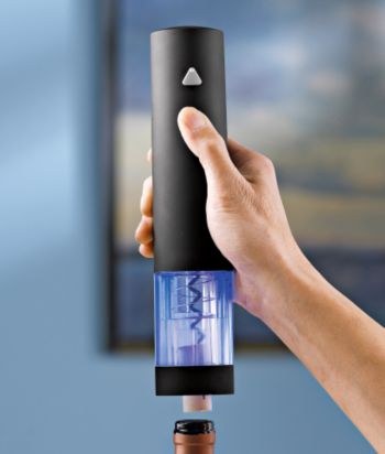 Wine Enthusiast Electric Push Button Blue Corkscrew