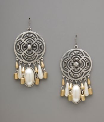 Erica Lyons Soft Silver Cut Out Disc Bead & Pearl Drop Earrings