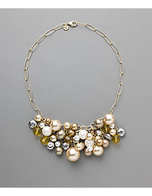 Victor Victor Alfaro Pearl Bead Cluster Necklace - Gold/Natural Multi