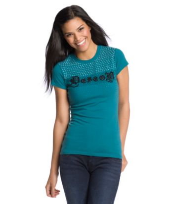 Dereon Juniors' Short Sleeve Rhinestone Studded Logo Tee