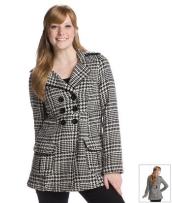 A. Byer Juniors' Double-breasted Houndstooth Jacket - Black/White