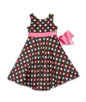 Little Miss Attitude Girls' 4-6X Multi Dot Dress -  Chocolate Brown