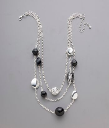 Studio Works Triple Row Swirl Bead Chain Necklace - Black/Silver/Clear