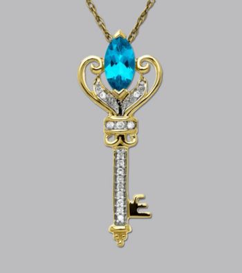 Blue Topaz & Diamond Key Pendant