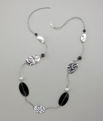 Studio Works Animal Print Oval Shell Necklace - Silver/White/Black
