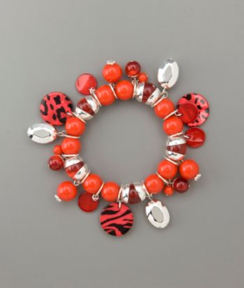 Studio Works Animal Print Shell Stretch Bracelet - Silver/Red/Black