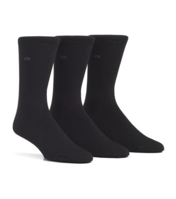 Calvin Klein Men's Logo Flat Knit Dress Socks 3-Pack - Black