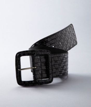 Fashion Focus Patent Basketweave Stretch Belt - Black