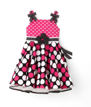 Rare Editions Girls' 2T-16 Dot Dress - Black/ Pink