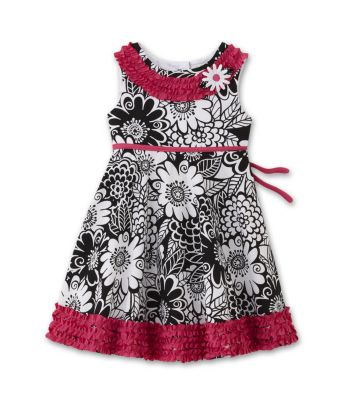 Rare Editions Girls' 2T-4T Print Ruffle Dress - Black/ Pink