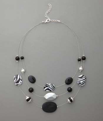 Studio Works Animal Print 3-Row Illusion Necklace - Silver/White/Black