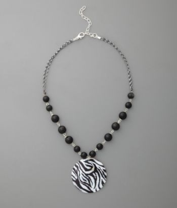 Studio Works Animal Print Shell Pendant - Silver/White/Black