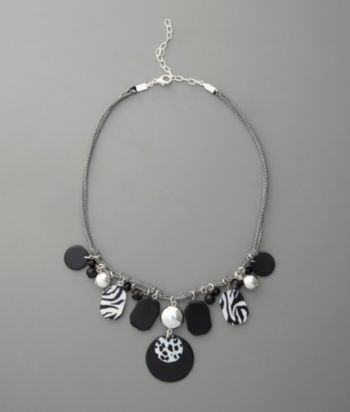 Studio Works Animal Print Shell Shakey Necklace - Silver/White/Black
