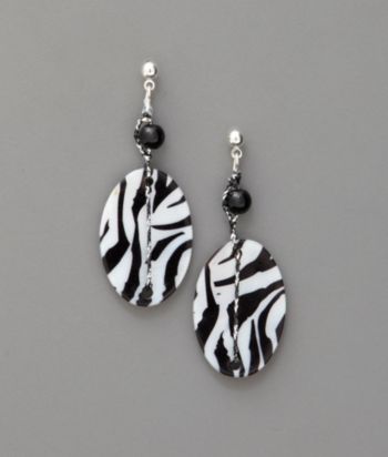 Studio Works Animal Print Oval Shell Earrings - Silver/White/Black