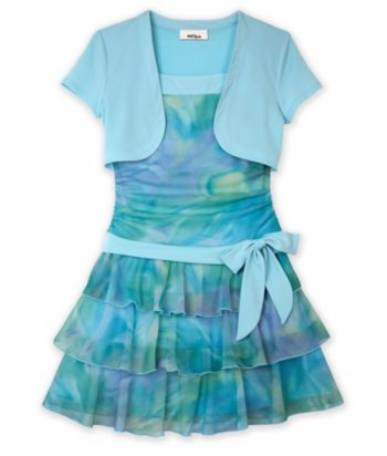 Amy Byer Girls' 4-16 Tie Dye Trip Tier Jacket Dress - Turquoise