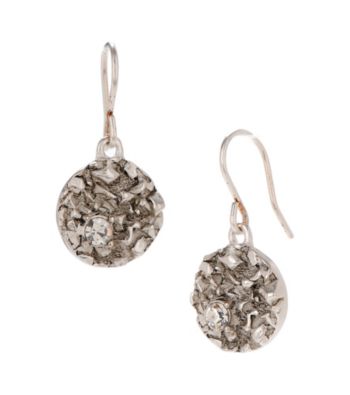 Kenneth Cole® Textured Silvertone Drop Earrings with Crystal Accents