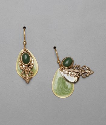 Silver Forest® Teardrop Earrings - Goldtone/Green