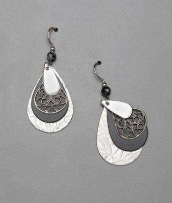 Silver Forest® Teardrop Earrings - Silvertone/Black