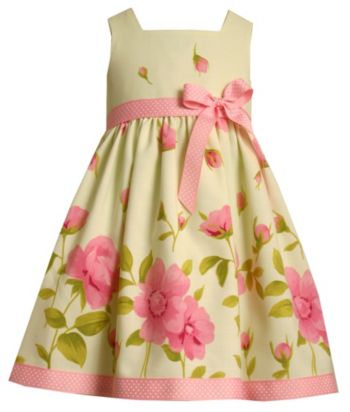 Bonnie Jean® Girls' 2T-16 Floral and Polka Dot Border Dress - Green/Pink