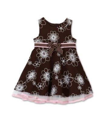 Rare Editions Girls' 2T-6X Embroidered Floral Dress - Brown