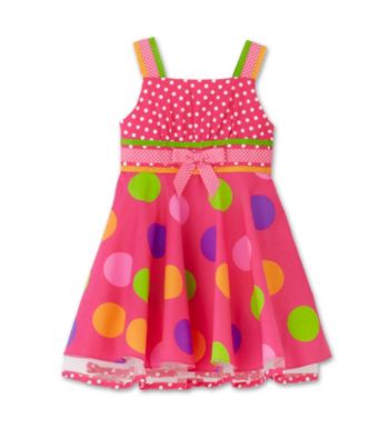 Rare Editions Girls' 2T-6X Dot Dress - Fuchsia