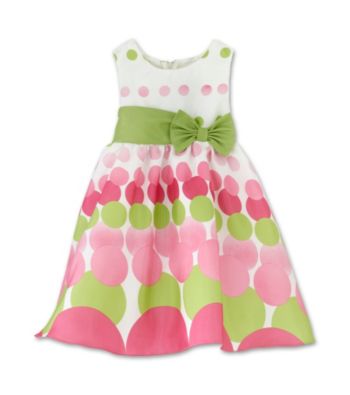 Rare Editions Girls' 2T-16 Dot Dress - White/Pink/Green