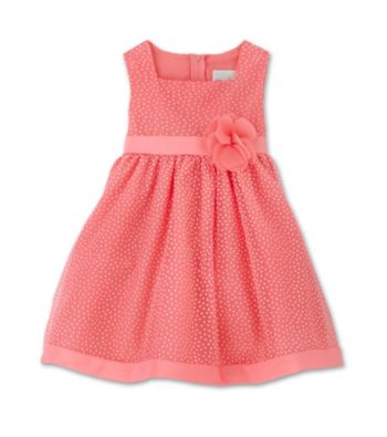 Rare Editions Girls' 2T-16 Clip Dot Floral Dress - Coral
