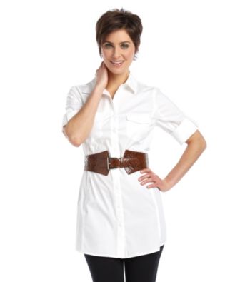 Fashion Focus Flared Tab Basketweave Stretch Belt