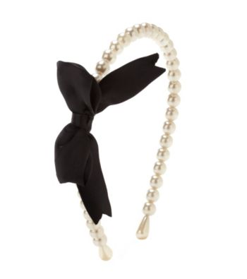 K&K Creative Pearl Headband w/Black Bow - Ivory