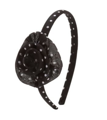 K&K Creative Dot Print Headband w/Chiffon Flower - Black/White