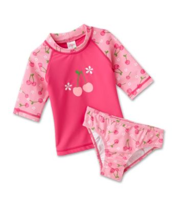 Little Miss Attitude Girls 4-6X 2-Piece Rashguard Cherry Print Suit - Pink
