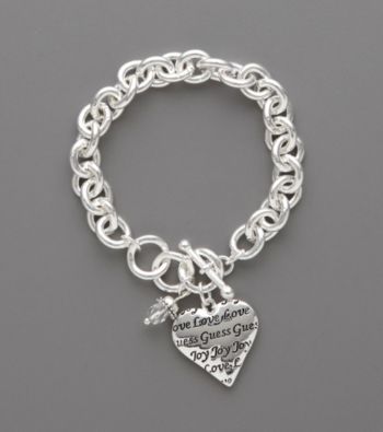Guess Silvertone Logo Heart Bracelet