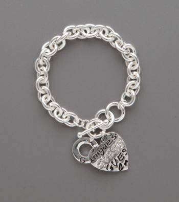 Guess Silvertone Graffiti Heart Bracelet