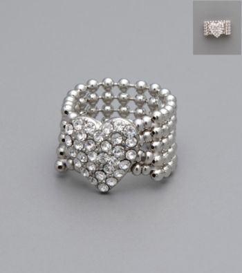 GUESS Heart Stretch Ring - Silvertone/Clear
