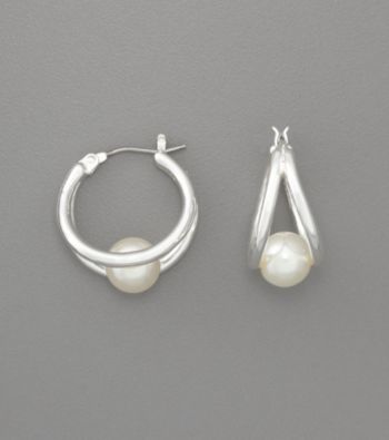 Anne Klein® Pearl Click-it Hoop Earrings - Silvertone