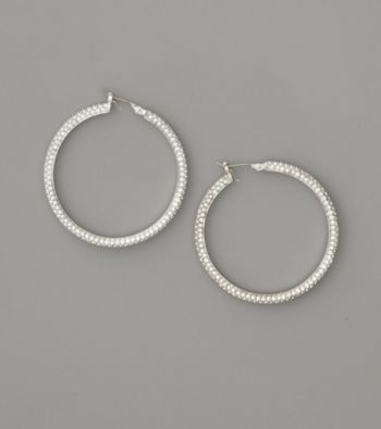 Lauren Ralph Lauren Silvertone Pave Rhinestone Hoop Earrings