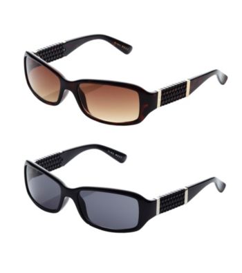 Nine West® Rectangle Sunglasses with Weave Temple Design
