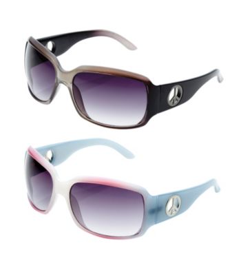 Blink Plastic Rectangle Sunglasses with Peace Sign on Temples