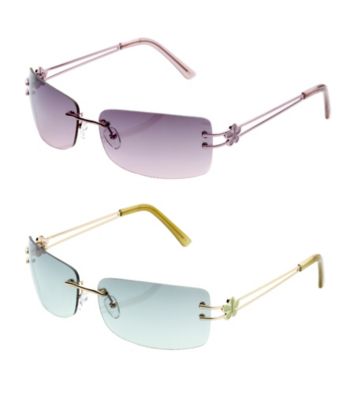 Blink Rimless Rectangle Sunglasses with Split Temple Flower Detail
