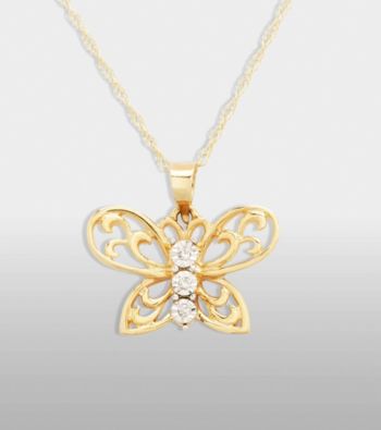 Diamond Accent Butterfly Pendant in 10K Gold