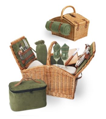 Picnic Time Somerset English-style Double-lid Willow Basket Service for 2