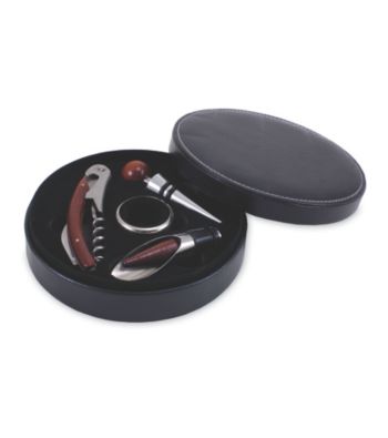 Picnic Time Chablis 4pc Black Leatherette Box Wine Accessories