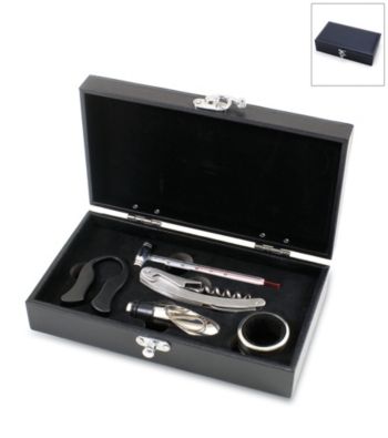 Picnic Time Syrah 5pc Black Leatherette Box Wine Accessories