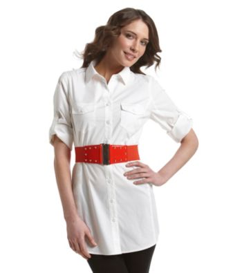 Fashion Focus Studded Patent Tab Stretch Belt